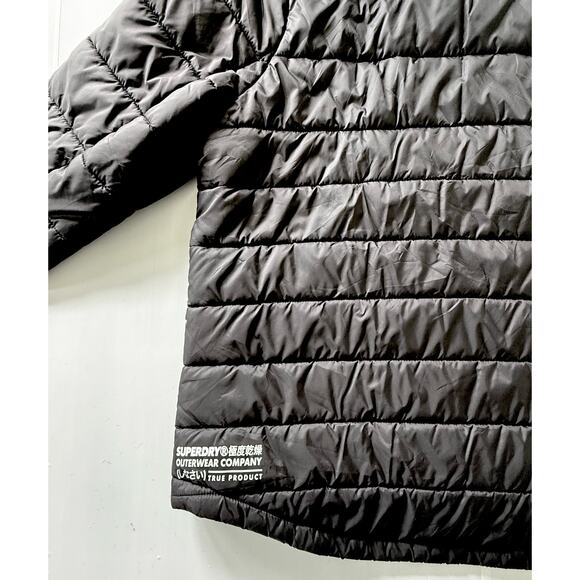 SUPERDRY Womens Sz 12 Pullover Puffer Jacket with Hood Black 1/4 Zip UK 16 EU 44 - Picture 7 of 12